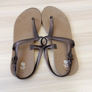 T Strap Thong Sandals Womens 8 Brown Waterproof Eco Friendly USA Made THIRD OAK